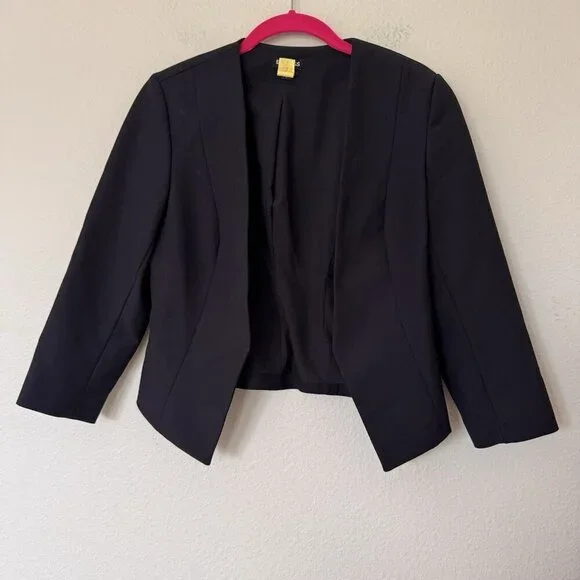 Express Womens Blazer Black 3/4 Sleeve Open Front Dress Jacket Shrug Size 2 - Picture 1 of 7